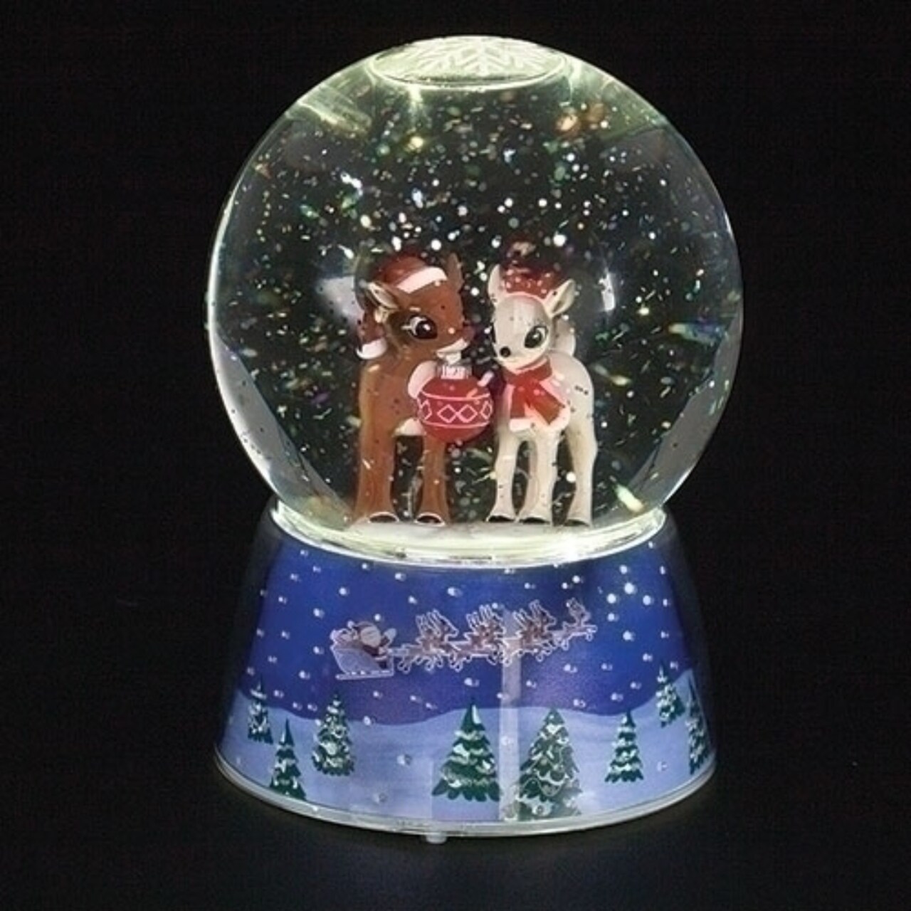 Roman 5.75" LED Lighted Rudolph Dome Swirl Christmas Musical Snow Globe